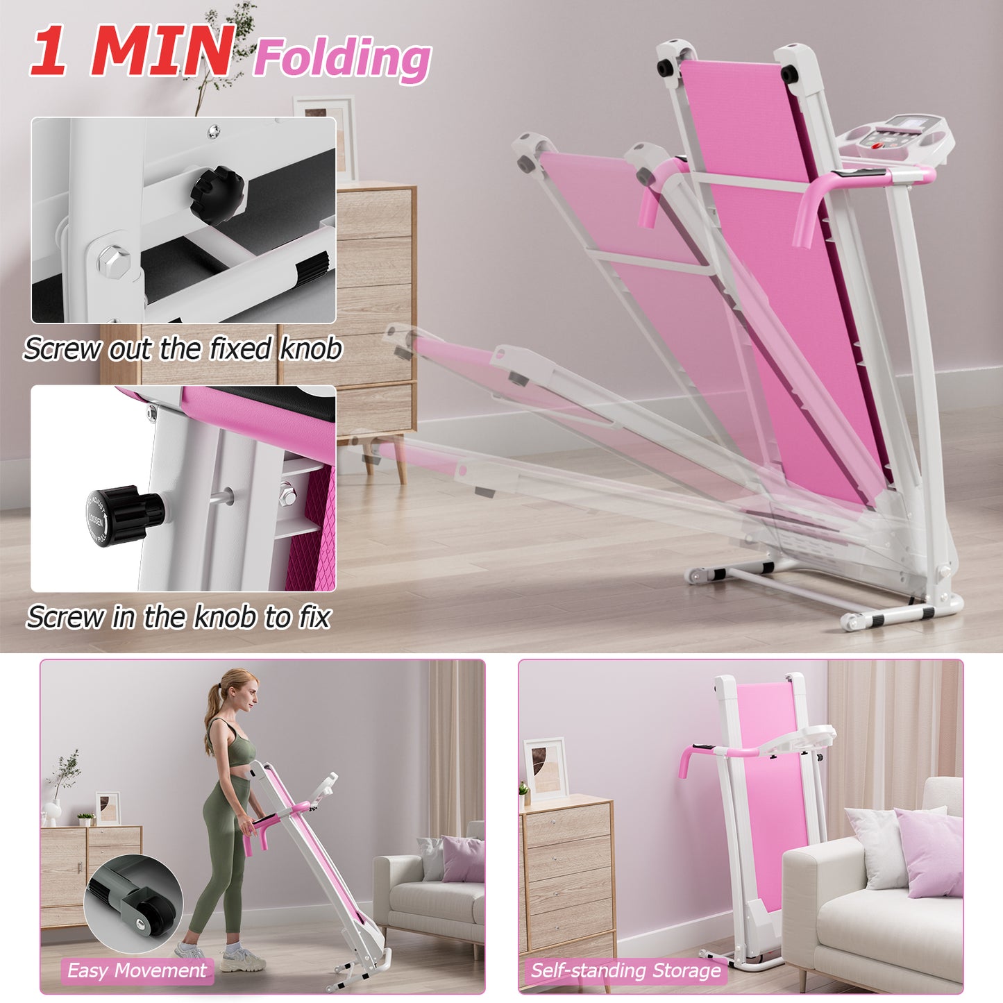 Folding Treadmill with 12 Preset Programs and LCD Display, White Treadmills at Gallery Canada