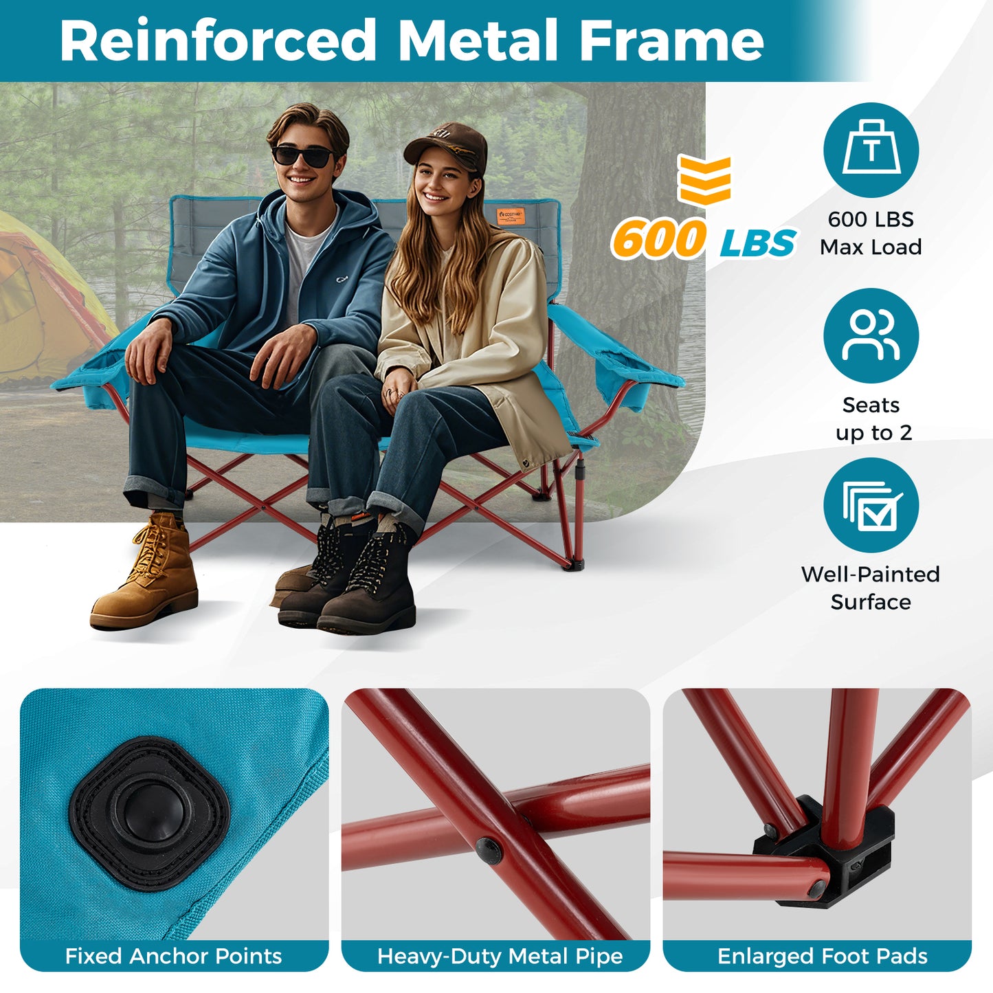 Oversized Camping Chair Folding Loveseat Camping Couch with Cup Holders & Thick Padding, Blue Camping Furniture at Gallery Canada