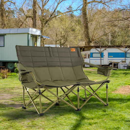 Oversized Camping Chair, Folding Loveseat, Cup Holders, Thick Padding, Green Camping Furniture Green at Gallery Canada
