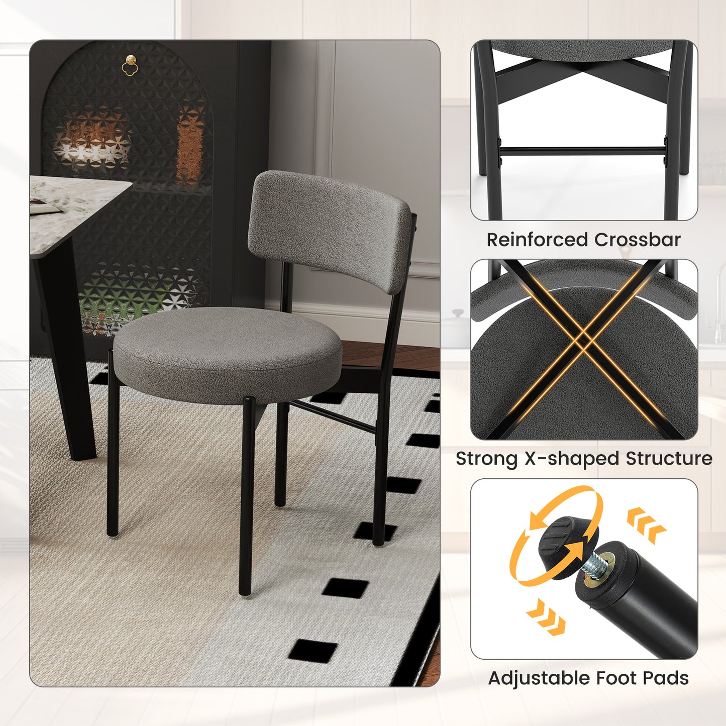 Dining Chair Set of 2, Curved Backrest, Padded Seat, Gray Dining Chairs at Gallery Canada