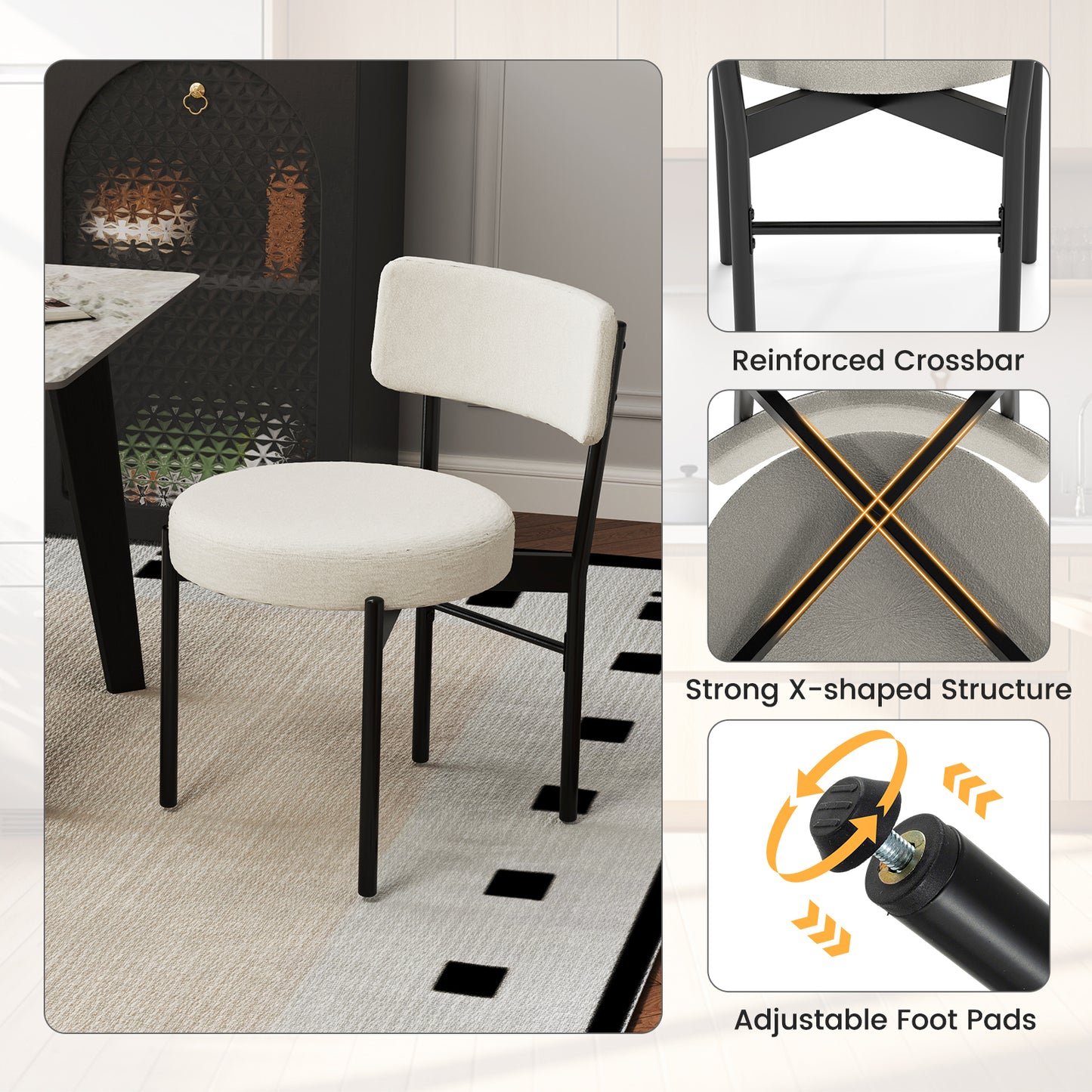 Dining Chair Set of 2 with Curved Backrest and Padded Seat, White Dining Chairs at Gallery Canada