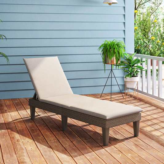 Patio Lounge Recliner Chair, Adjustable Backrest, Cushion, Beige