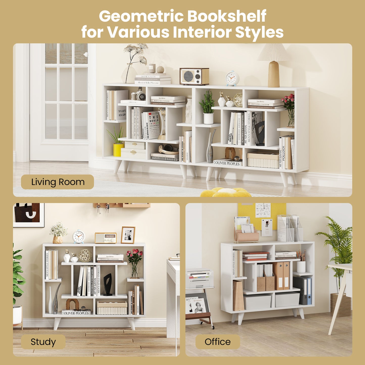 Geometric Bookcase, With Anti-Tipping Kit, White Bookcases at Gallery Canada