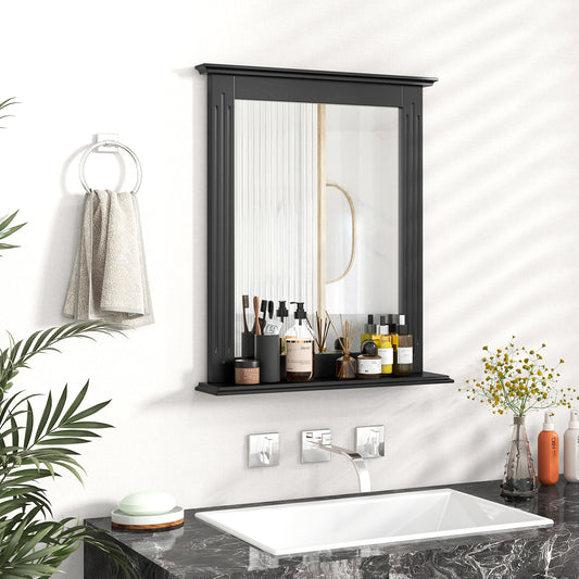 Wall Mounted Vanity Mirror With Shelf, Black