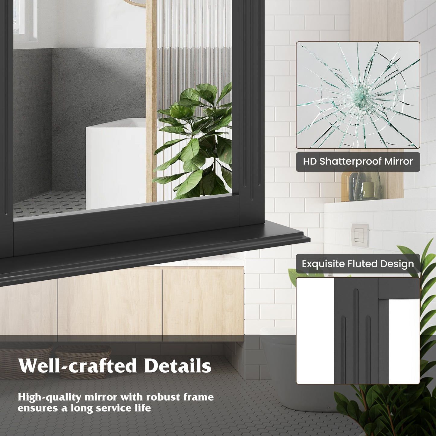 Miroir de Vanité Murale Avec Étagère, Noir