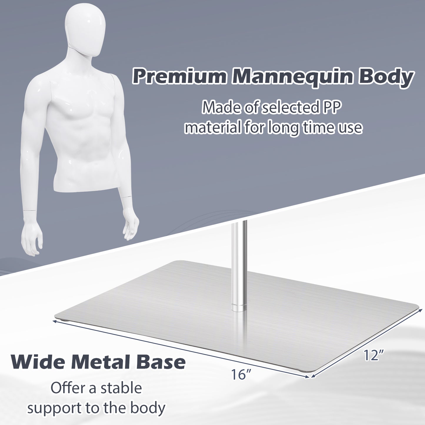 Plastic Half Body Mannequin With Base, White