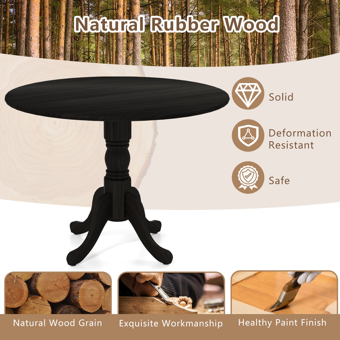 Wooden Dining Table, Round Tabletop, Curved Trestle Legs, Black Dining Tables at Gallery Canada