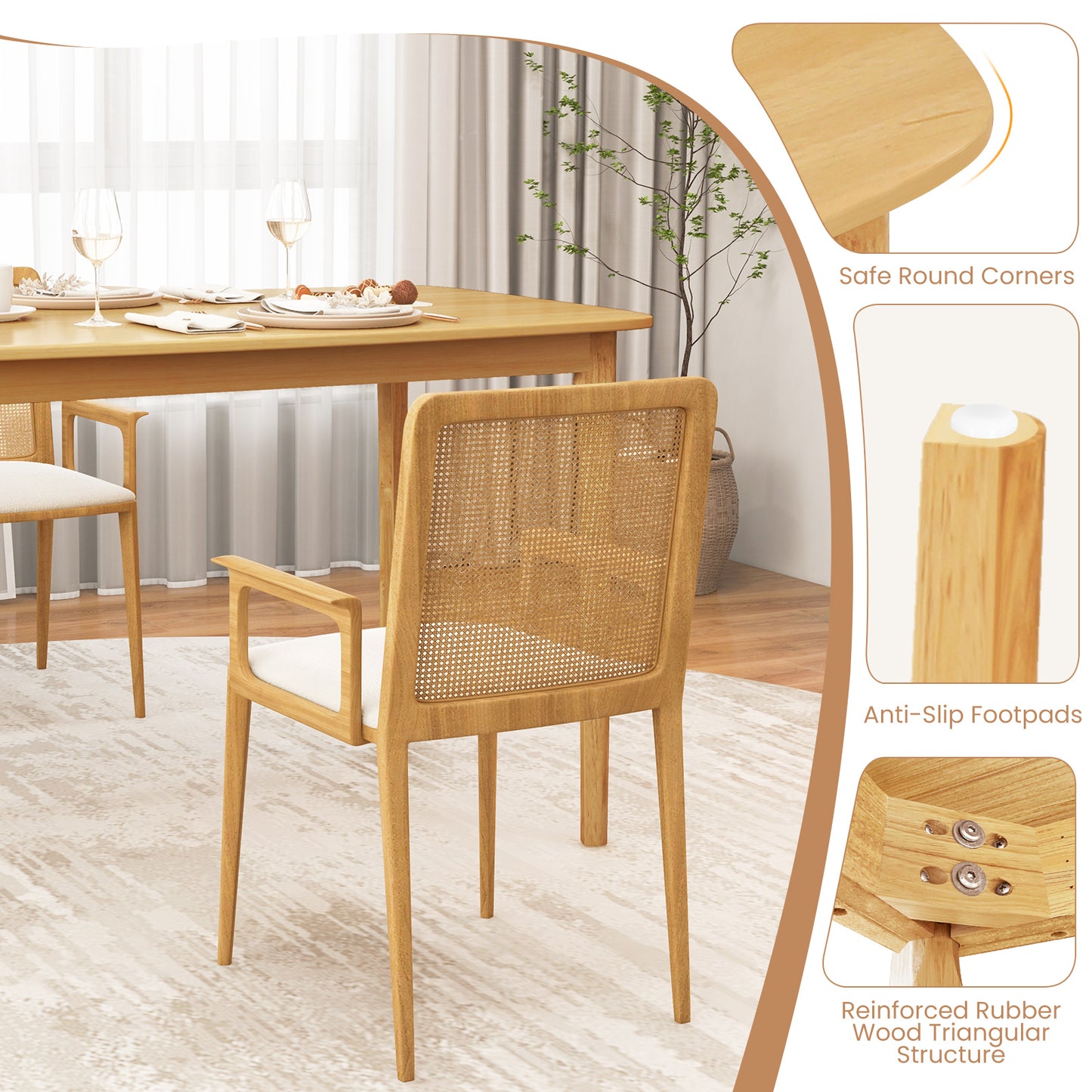 48 Inch Solid Wood Dining Table, Natural, Rubber Wood Legs Dining Tables at Gallery Canada