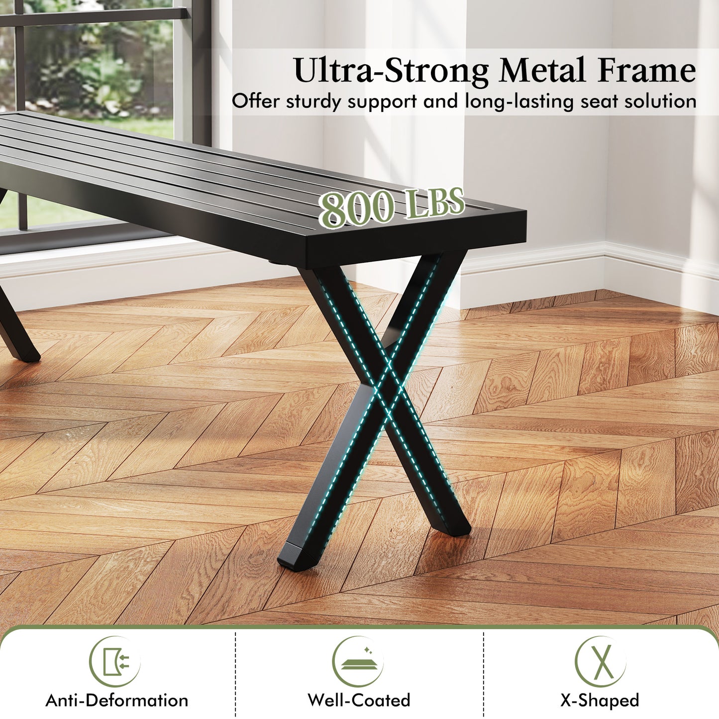 Metal Bench With Slatted Seat, X Legs, Black Outdoor Benches at Gallery Canada