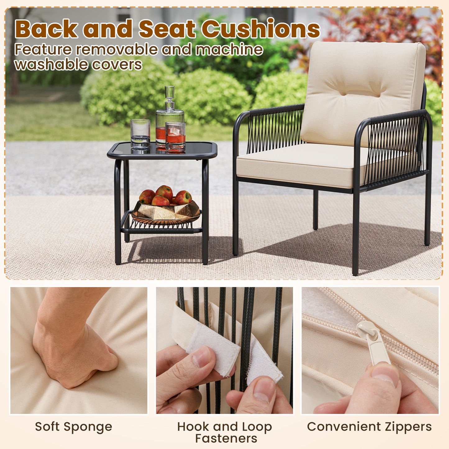 3 Piece Patio Bistro Set, PE Wicker Rattan, Beige Patio Conversation Sets at Gallery Canada
