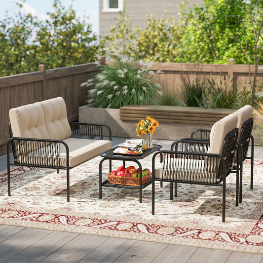 4 Piece Patio Furniture Set, PE Rattan Sofa With Loveseat, Beige Patio Conversation Sets Beige at Gallery Canada