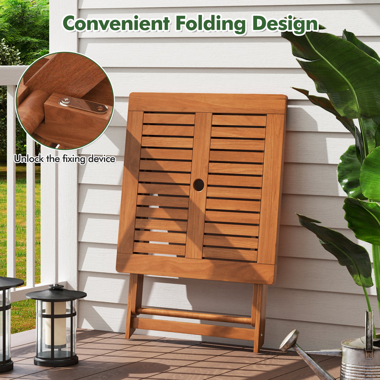 29.5 Inch x 29.5 Inch Patio Dining Table with Teak Painting and Umbrella Hole, Teak Patio Dining Tables at Gallery Canada