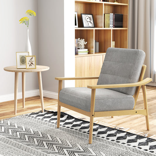 Modern Accent Chair with Rubber Wood Armrests and Legs for Living Room, Natural Accent Chairs Natural at Gallery Canada