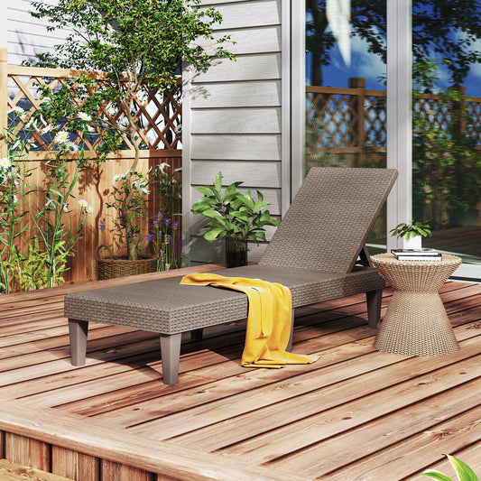 Outdoor Chaise Lounger Chair with Waterproof Rattan Textured PP Surface and 330 lbs Capacity, Brown Outdoor Chaise Lounges Brown at Gallery Canada