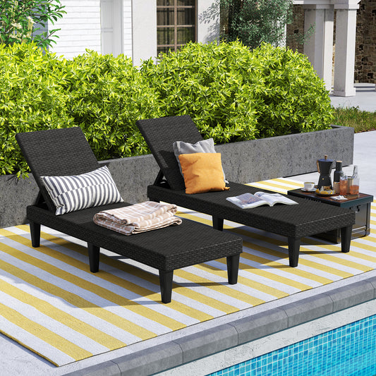 Outdoor Chaise Lounger Chair, Waterproof Rattan Textured PP, 330 lbs, Black Outdoor Chaise Lounges Black at Gallery Canada