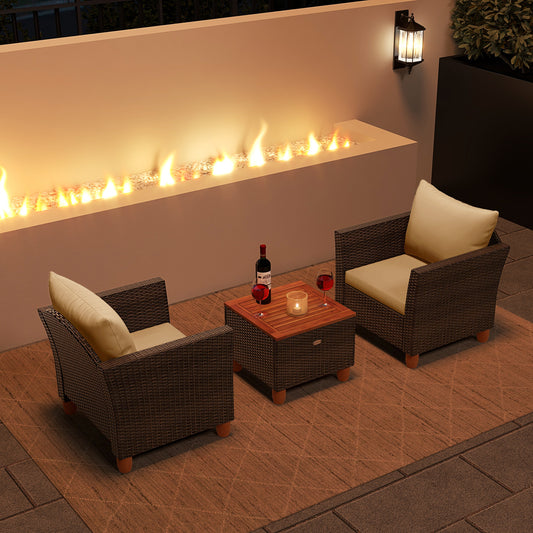 Patio Rattan Bistro Set, 3 Pieces, Wooden Table Top, Brown Patio Conversation Sets Brown at Gallery Canada