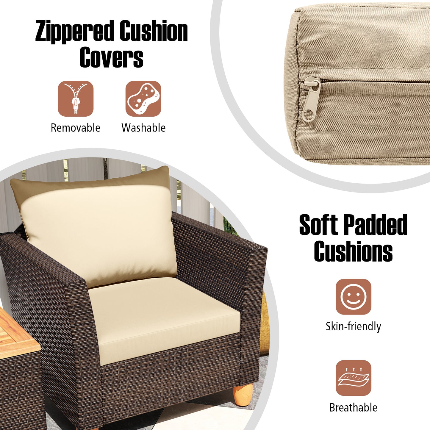 Patio Rattan Bistro Set, 3 Pieces, Wooden Table Top, Brown Patio Conversation Sets at Gallery Canada