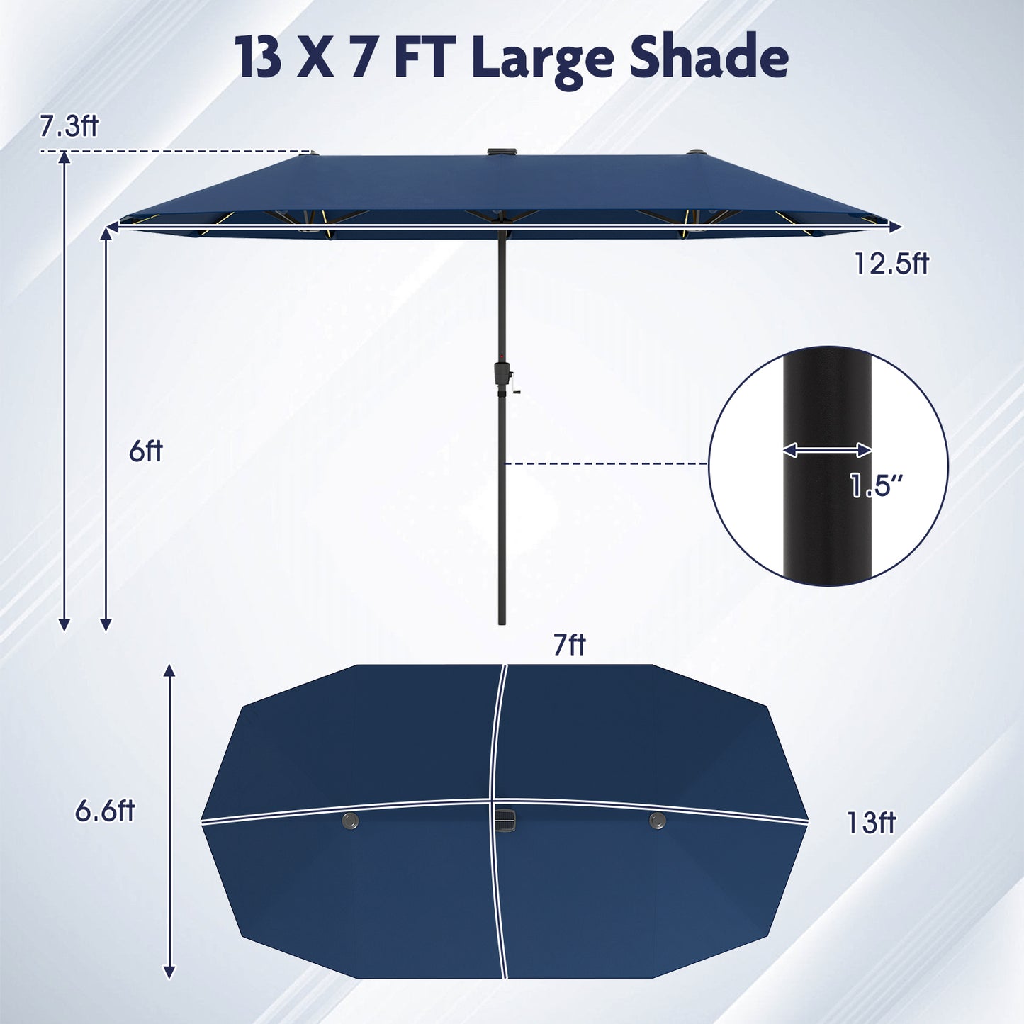 13 FT Patio Umbrella, LED Solar Lights, Crank Handle, Navy Outdoor Umbrellas at Gallery Canada