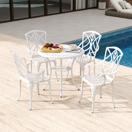 5 Piece Patio Cast Aluminum Dining Table Chair Set Bistro Set with Umbrella Hole, White Patio Dining Sets White at Gallery Canada