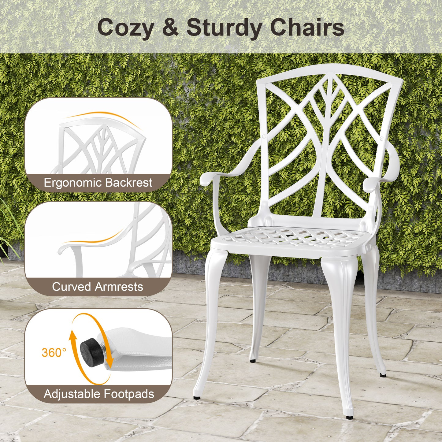 5 Piece Patio Dining Set, Cast Aluminum, With Umbrella Hole, White Patio Dining Sets at Gallery Canada