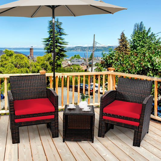 5-Piece Patio Rattan Set, Ottoman, Tempered Glass Table, Red Outdoor Seating & Patio Chairs Red at Gallery Canada