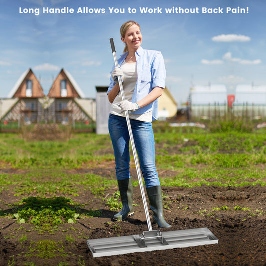 36 x 10 Inch Lawn Leveling Rake, Ergonomic Handle, Silver Lawn Care Tools Silver at Gallery Canada