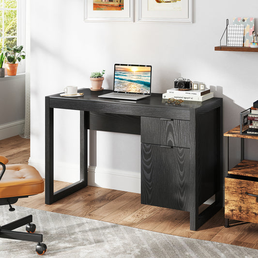 Modern Computer Desk With Cabinet And Drawer, Black Writing Desks Black at Gallery Canada