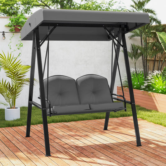 2-Person Outdoor Porch Swing with A-Shaped Metal Stand and Adjustable Canopy, Gray Porch Swings Gray at Gallery Canada
