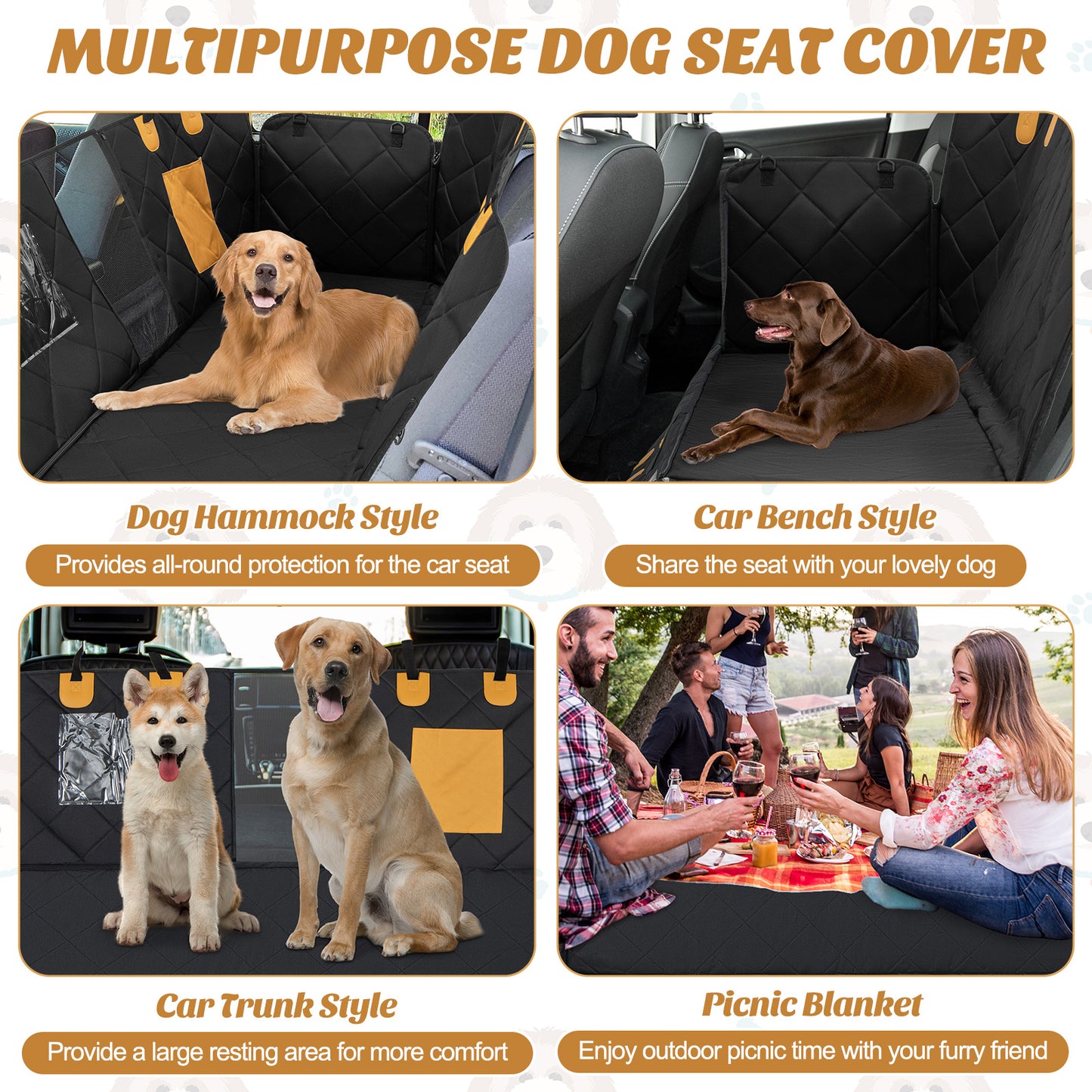 Dog Car Seat Cover Protector for Back Seat with Mesh Windows, Black Dog Supplies at Gallery Canada