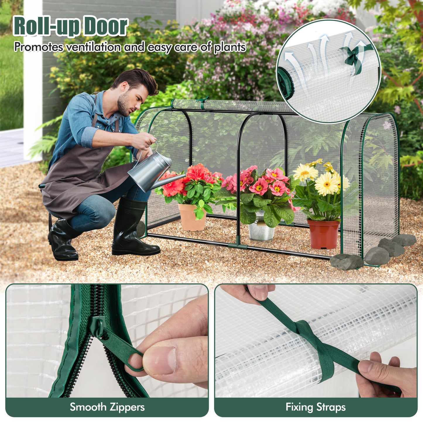 Mini Tunnel Greenhouse, Roll-Up Zipper Door, White Greenhouses at Gallery Canada