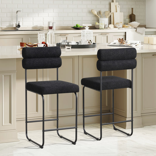 26 Inch Counter Height Bar Stools, Set of 2, Metal Frame, Footrest, Black Bar Stools Black at Gallery Canada