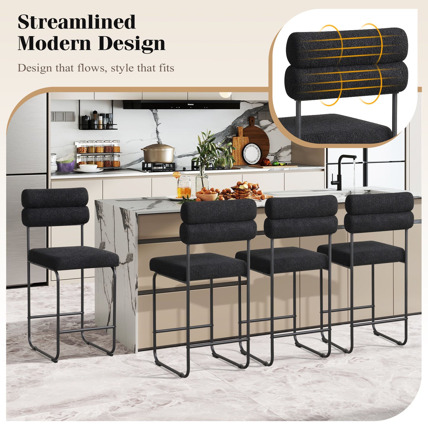 26 Inch Counter Height Bar Stools, Set of 2, Metal Frame, Footrest, Black Bar Stools at Gallery Canada