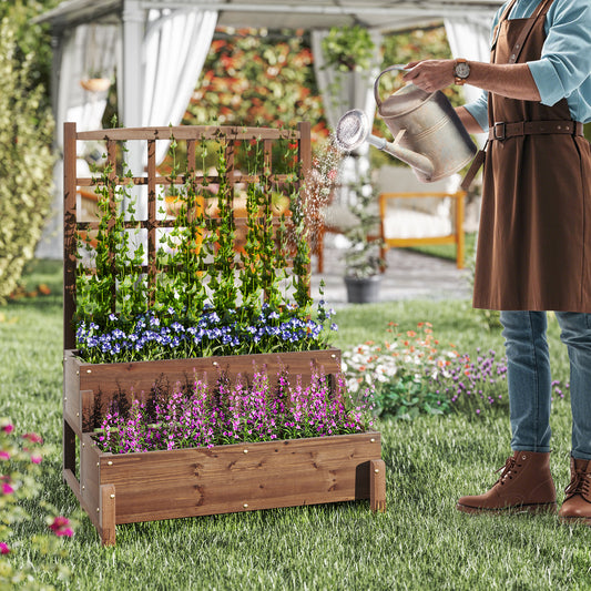 Raised Garden Bed With Trellis, 2-Tier Wood Planter Box, Rustic Brown Raised Garden Beds Rustic Brown at Gallery Canada