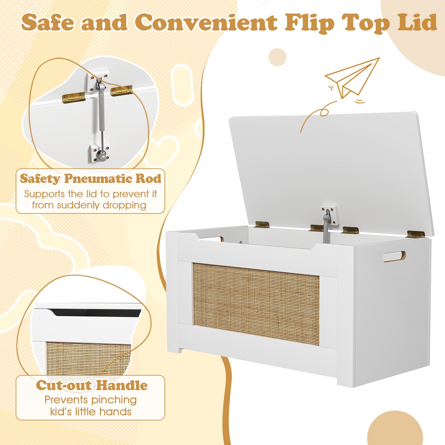 Kids Rattan Toy Storage Box with Flip Top Lid and Safety Hinge Handles, White Kids Storage at Gallery Canada