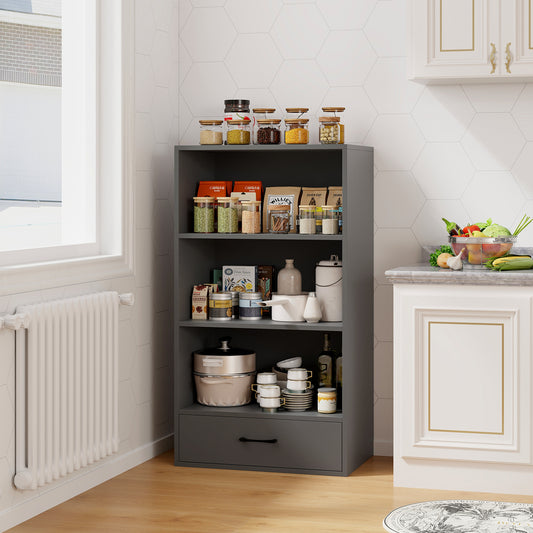 48 Inch Tall 4 Tier Wood Bookcase With Drawer, Gray Bookcases Gray at Gallery Canada