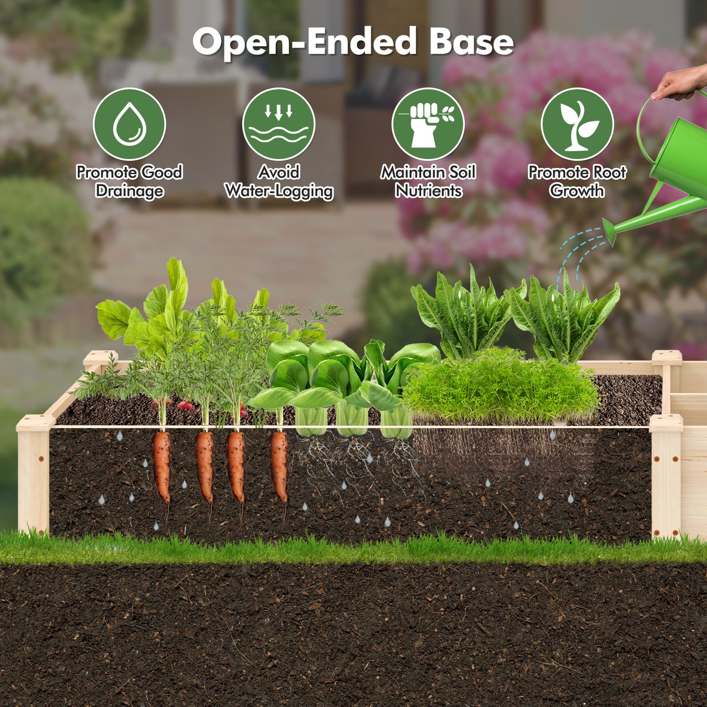 Wooden Raised Open-Ended Base Garden Bed with 2 Planter Boxes Divider, Natural Raised Garden Beds at Gallery Canada