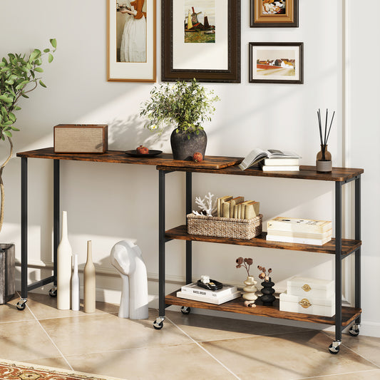 Large 360-Degree Rotating Sofa Table, Wheels, Storage Shelf, Brown End & Side Tables Rustic Brown at Gallery Canada