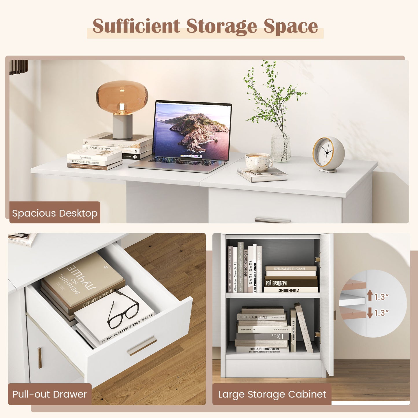 Folding Computer Desk with Drawer Mobile Home Office Desk with Cabinet, White Computer Desks at Gallery Canada