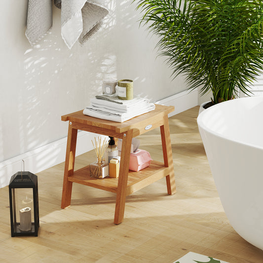 20 Inches Teak Wood Shower Bench with Storage Shelf and Adjustable Foot Pads, Natural Bath Safety Natural at Gallery Canada