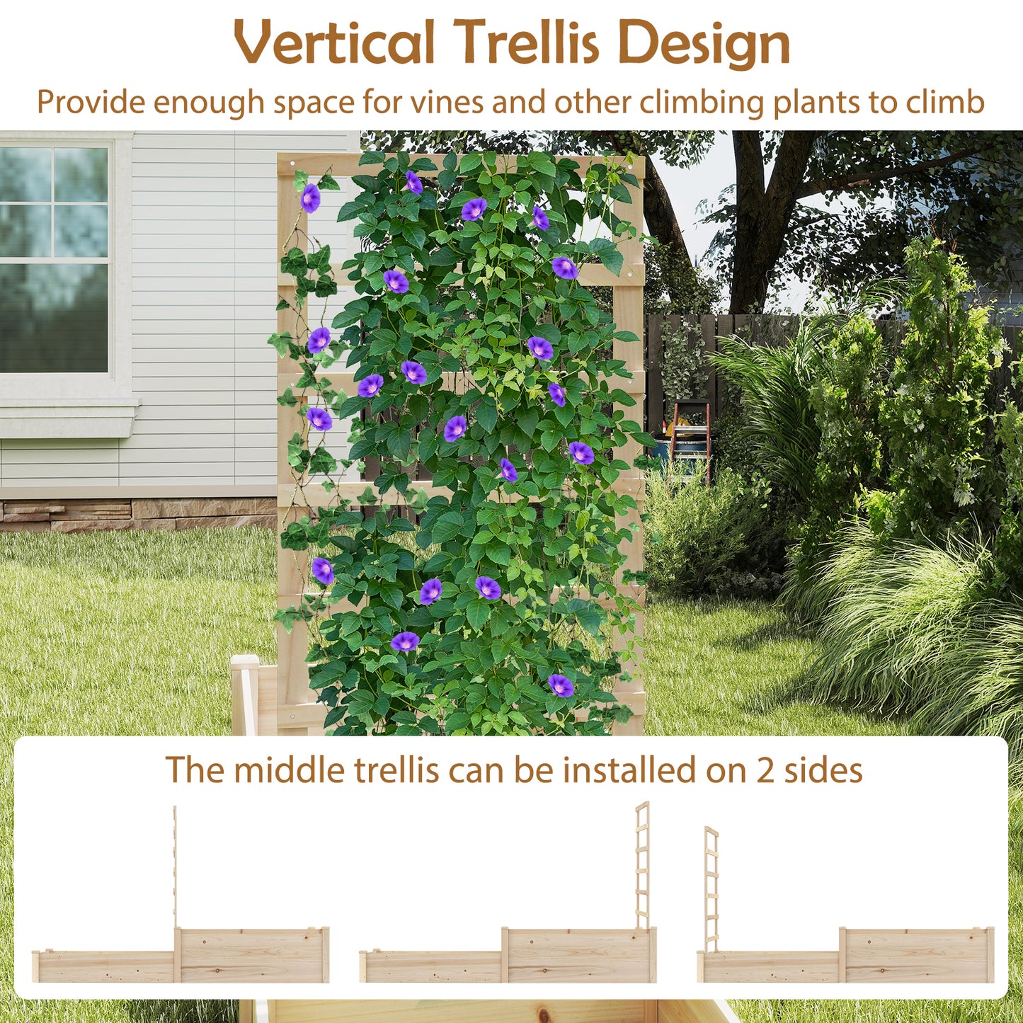 Wooden Raised Garden Bed With Trellis, 87 Inch, Natural Raised Garden Beds at Gallery Canada
