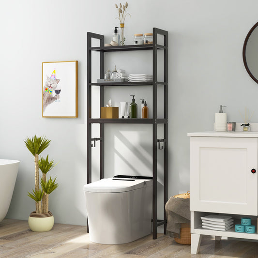 Étagère de rangement au-dessus des toilettes, crochets organisateurs de salle de bain en métal, marron