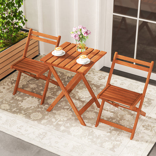 3 Piece Solid Wood Furniture Set with 2 Folding Chairs Patio Furniture Sets Teak Oil Finish at Gallery Canada