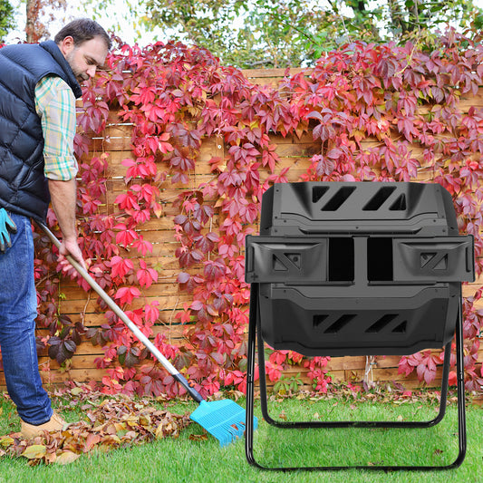 43 Gallon Composting Tumbler, Dual Rotating Chamber, Black Garden Tools Black at Gallery Canada