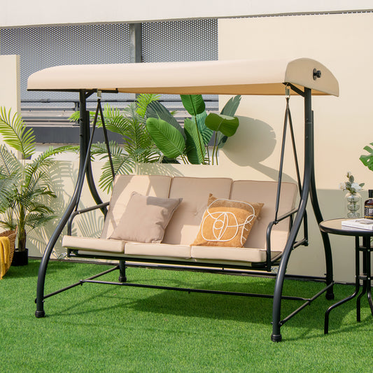 3 Seat Outdoor Porch Swing, Adjustable Canopy, Beige Porch Swings Beige at Gallery Canada