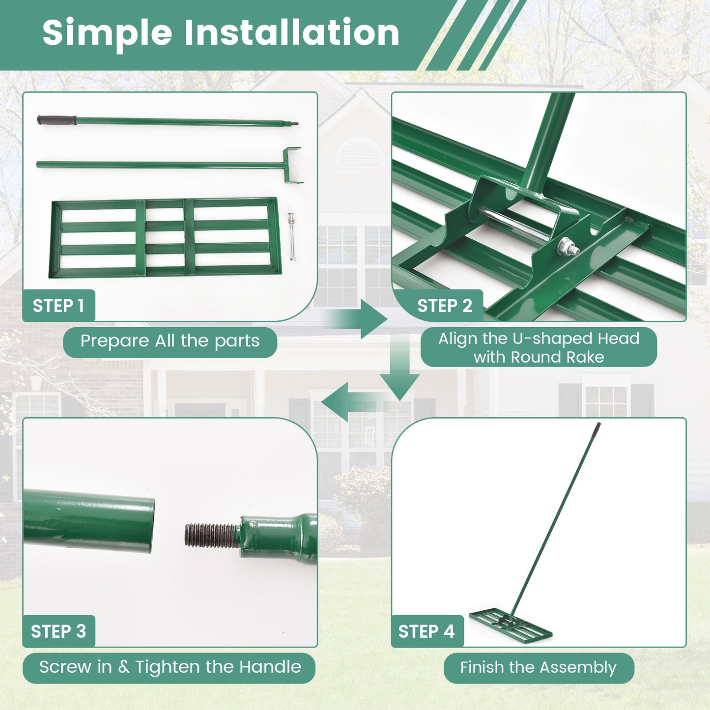 30 x 10 Inch Lawn Leveling Rake, Ergonomic Handle, Green Garden Tools at Gallery Canada