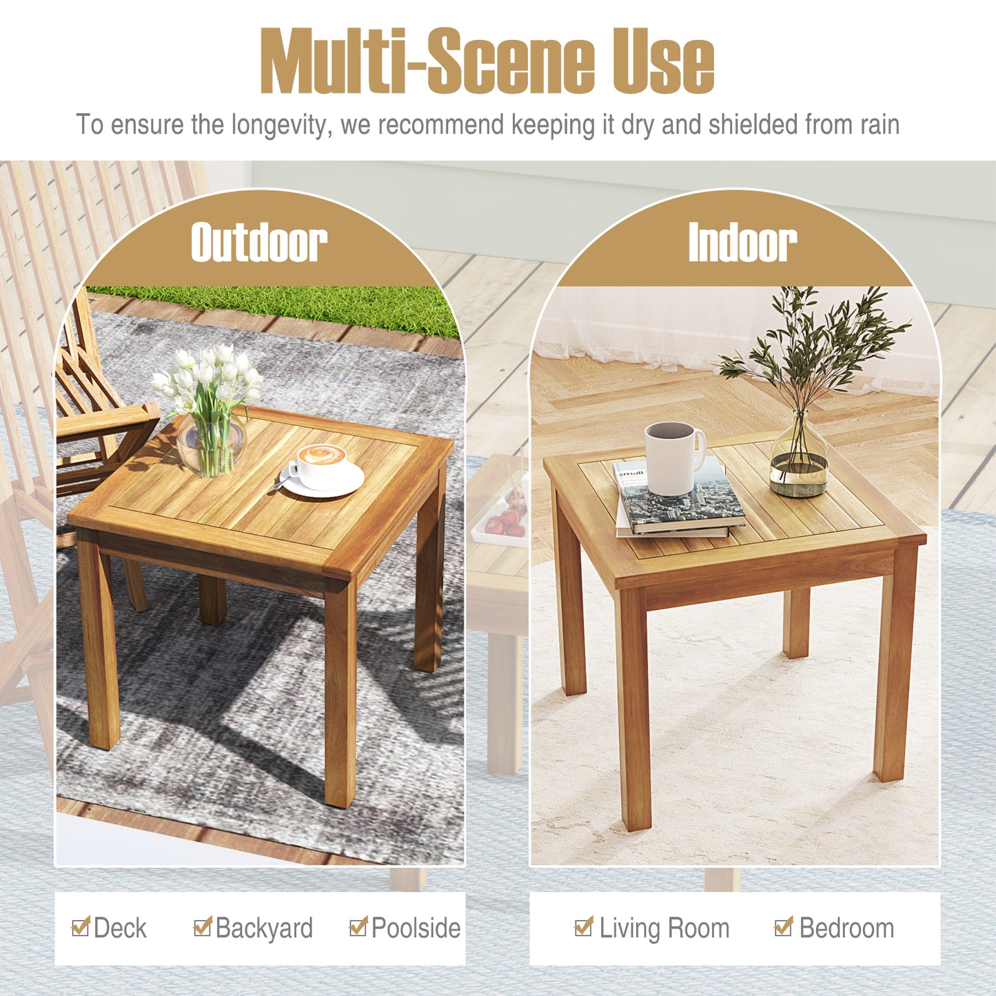 Outdoor Side Table Teak Wood End Table Square Patio Snack Coffee Table, Natural Patio Coffee Tables at Gallery Canada