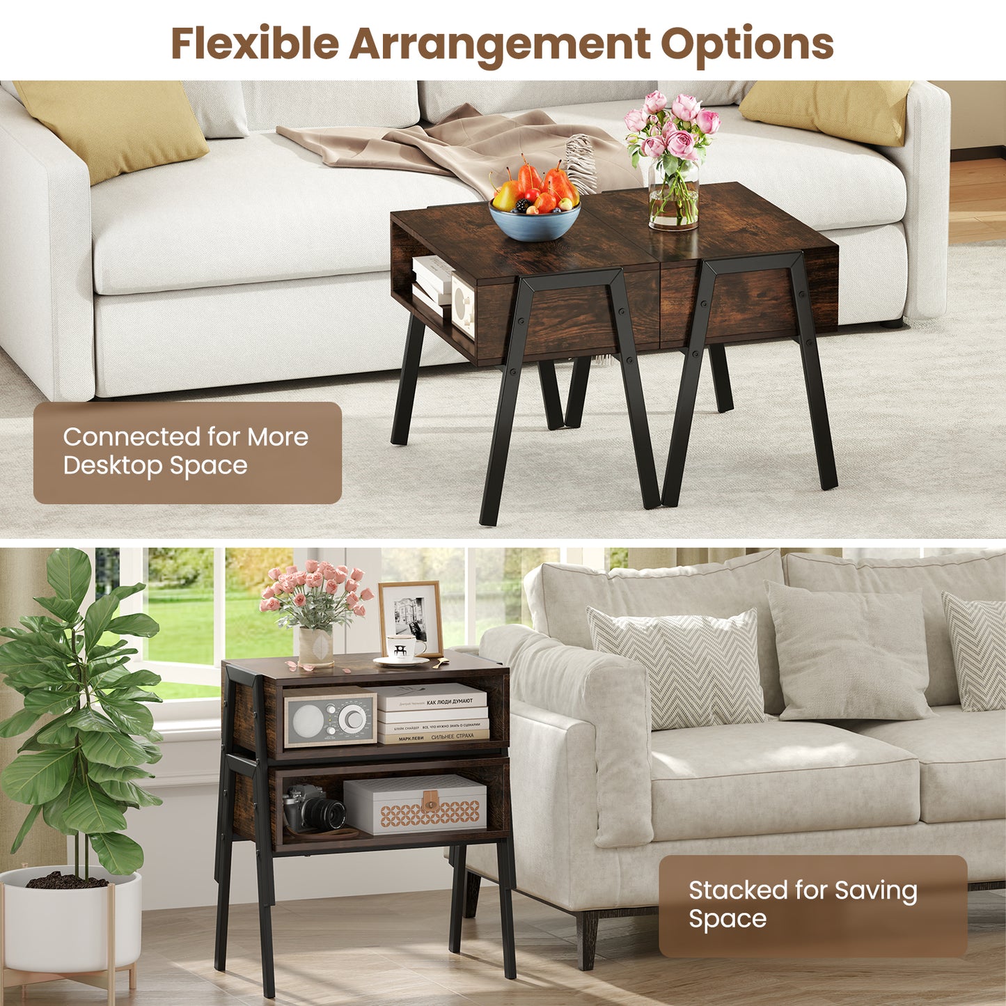 Stackable Night Stand Set, 2 Pieces, Rustic Brown Nightstands at Gallery Canada