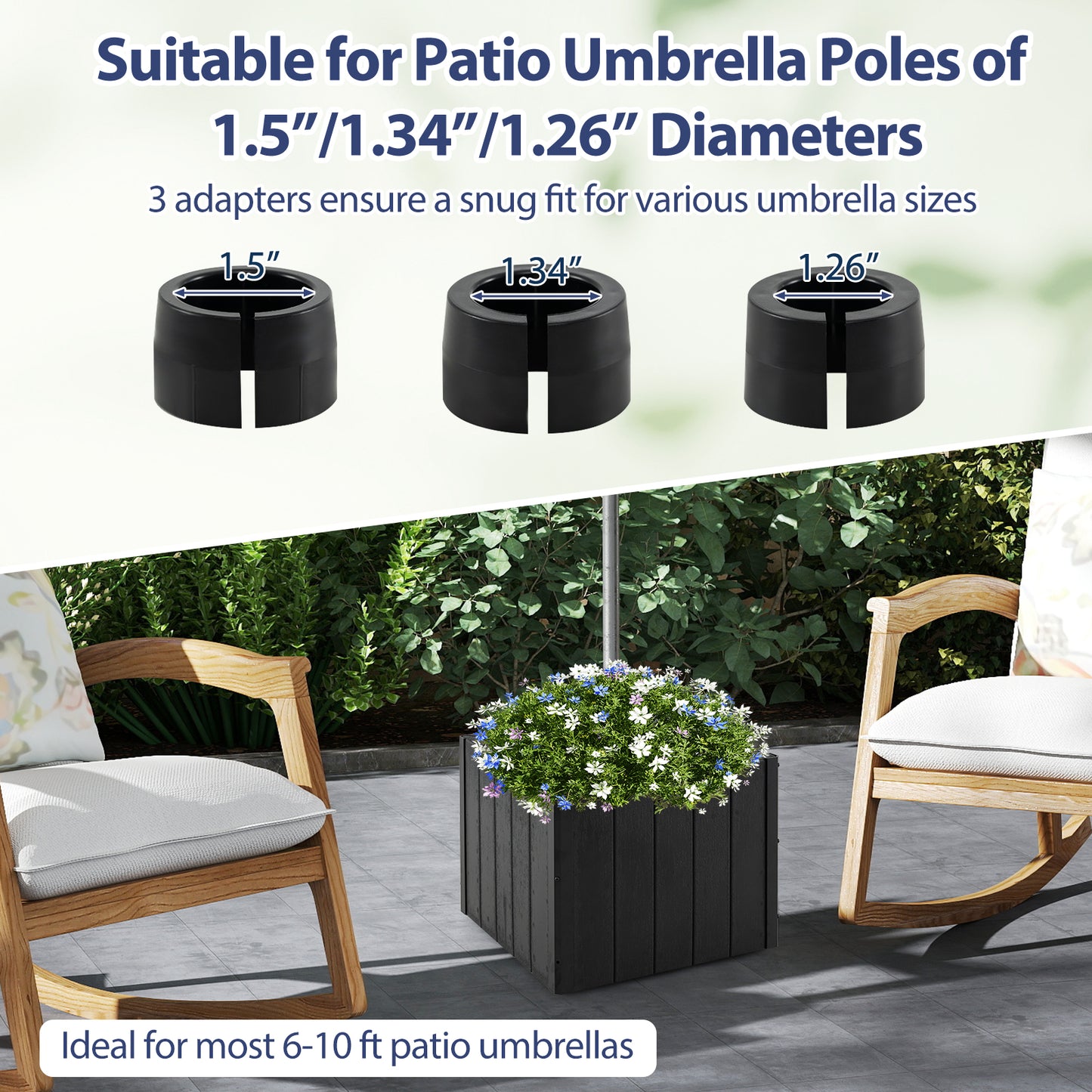 2-in-1 Outdoor Umbrella Base Planter Patio Umbrella Stand with Flower Box, Black Outdoor Umbrella Bases at Gallery Canada