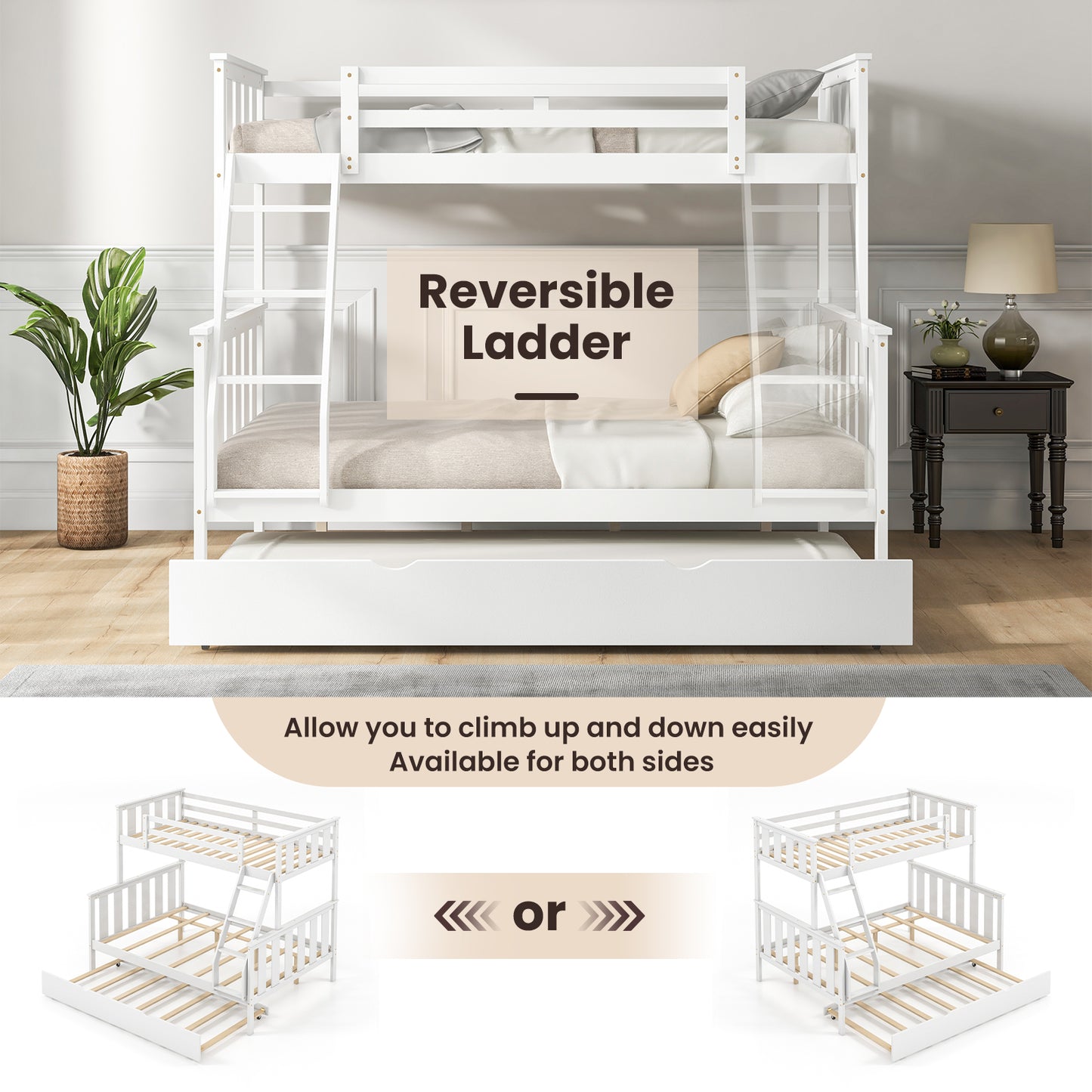 Twin Over Full Bunk Bed With Trundle, Ladder, White Trundle Bed Frame at Gallery Canada