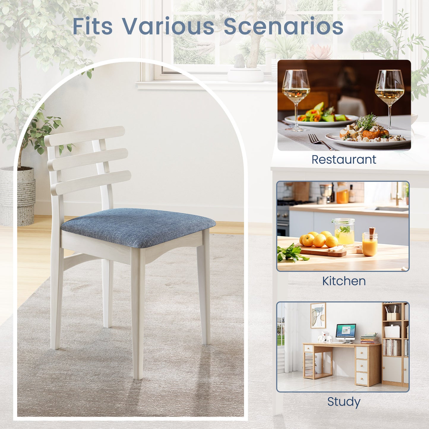 Fabric Kitchen Side Chairs, Rubber Wood Frame, Padded Seat, White Dining Chairs at Gallery Canada